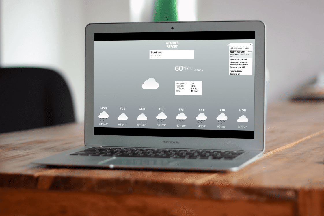 A computer displaying weather report